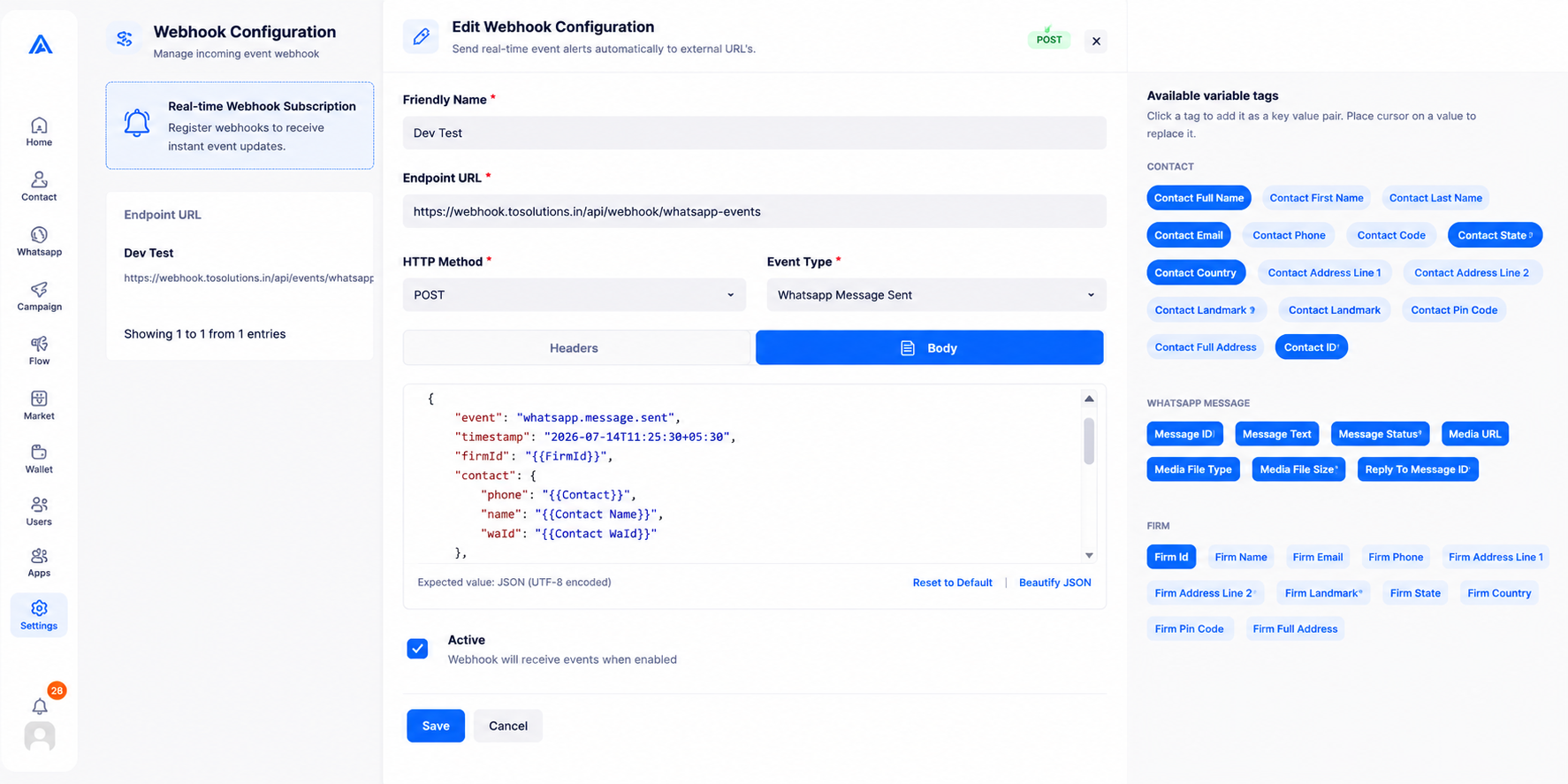 Webhook Body Payload Screenshot