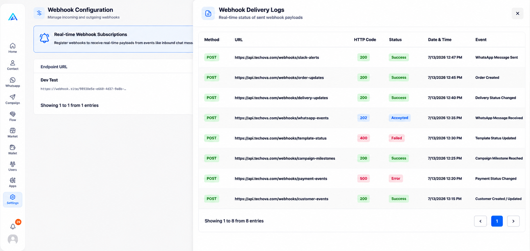 Webhook Logs Screenshot