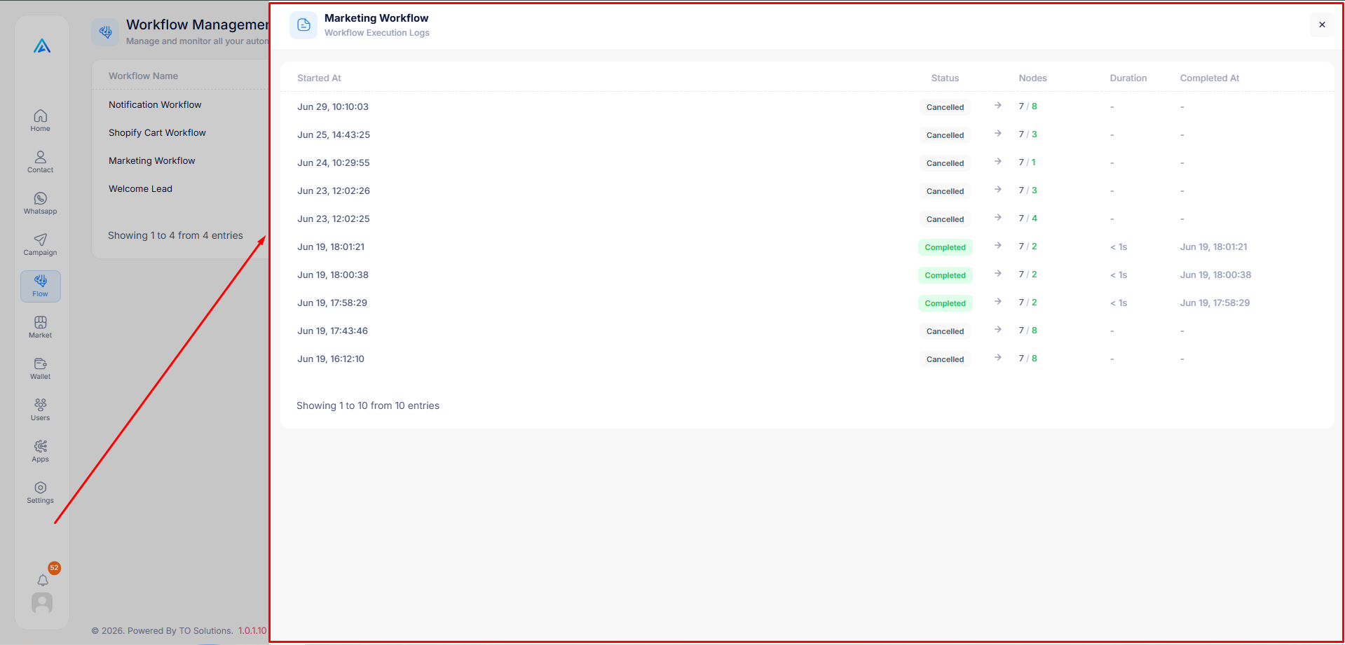 Workflow Execution Logs Table